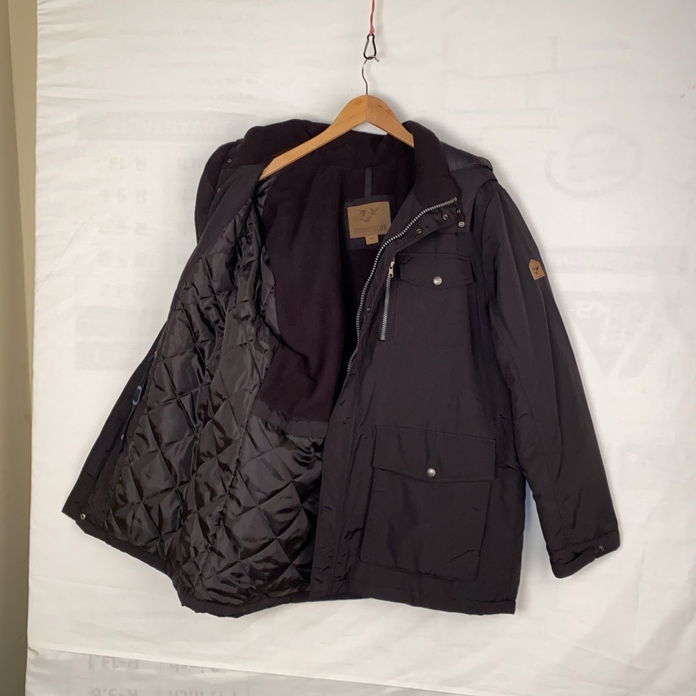 Outdoor Life Winter Coat Men's L Black Polyester Hooded Parka - Picture 12 of 13